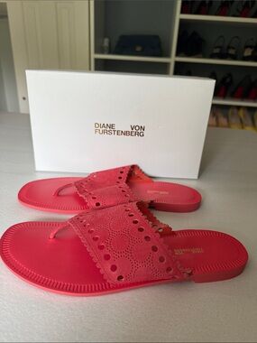 Diane von Furstenberg Bright Pink Laser-Cut Thong Sandals
